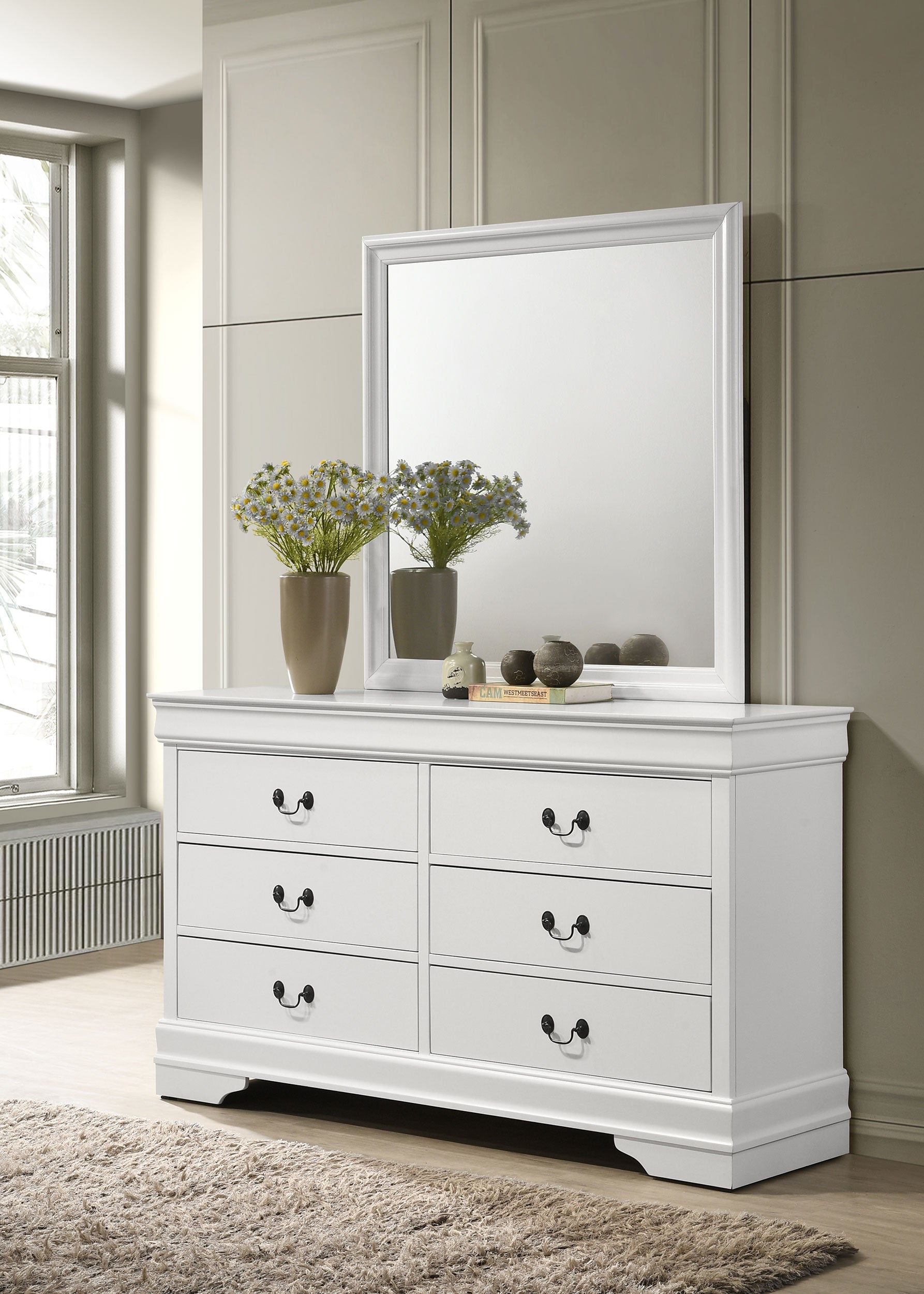 Louis Philippe 6-drawer Dresser and Mirror White  New Age Chicago Furniture  Co.