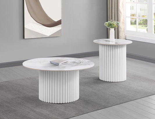 Rowena 2-piece Coffee and End Table Set White Faux Marble
