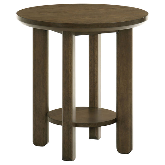 Ottowa 22-Inch Round Wood Side End Table with Shelf Brown