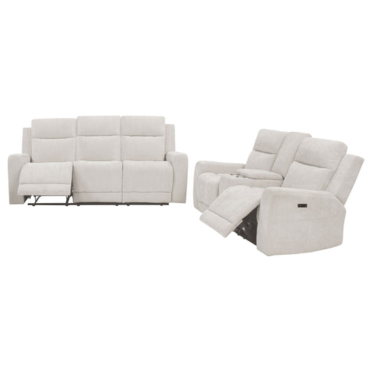 Kennett 2-piece Chenille Power Reclining Sofa Set Ivory
