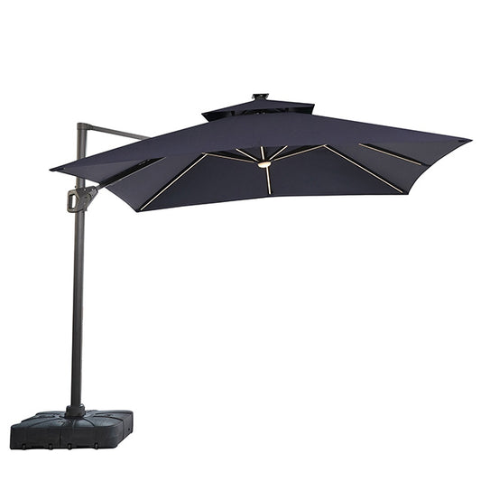 Aurora - 10 Ft Square Umbrella w/ Double Top w/ LED Light + 37" Large Base