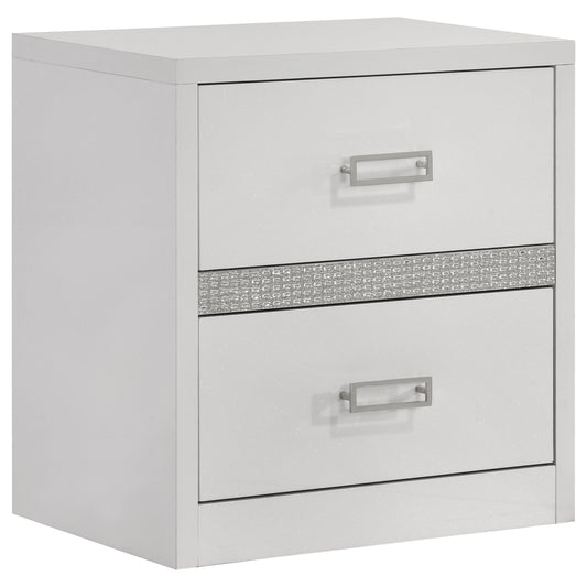 Viana Contemporary 2-Drawer Nightstand with Chrome Pulls White High Gloss