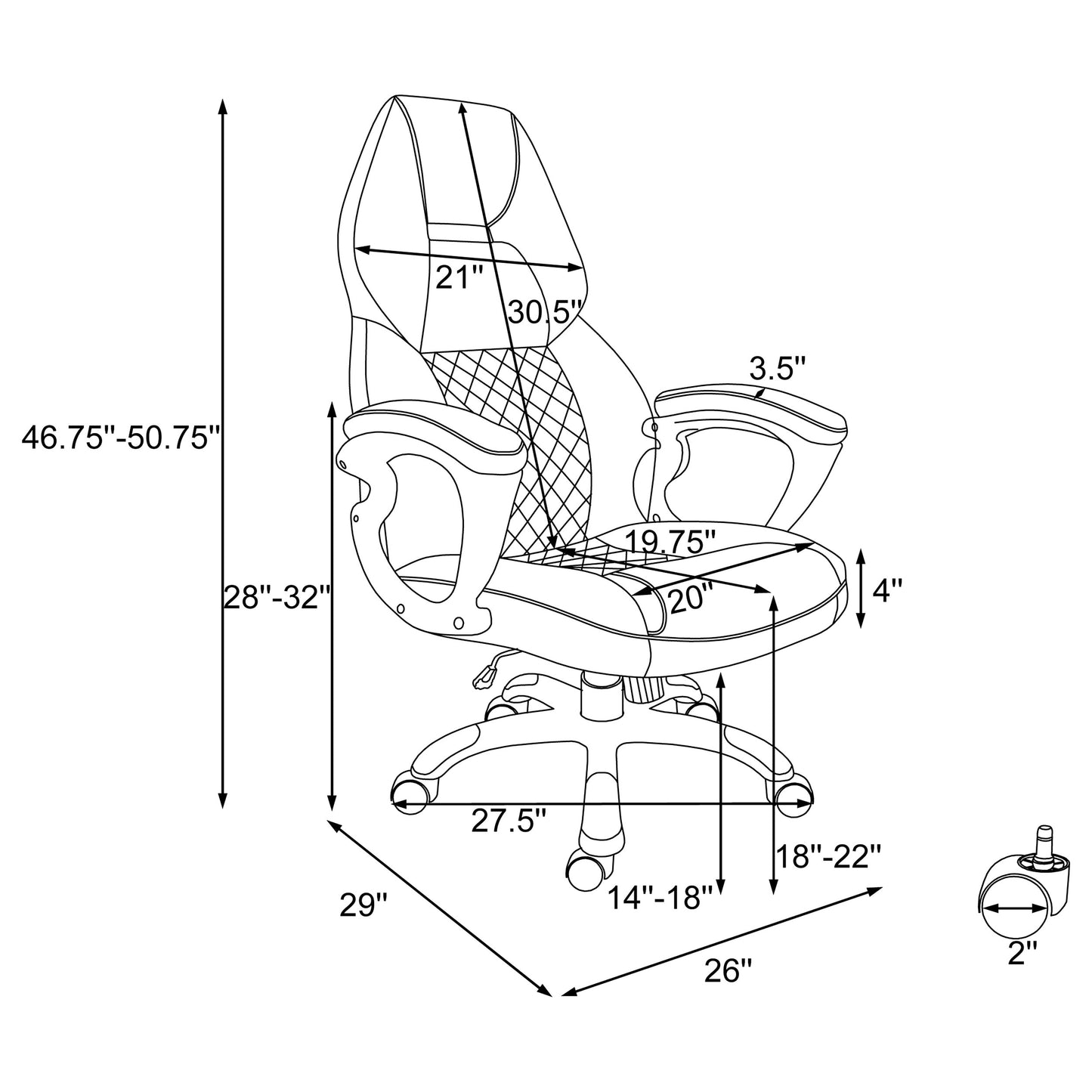 Bruce Adjustable Height Office Chair Black and Silver