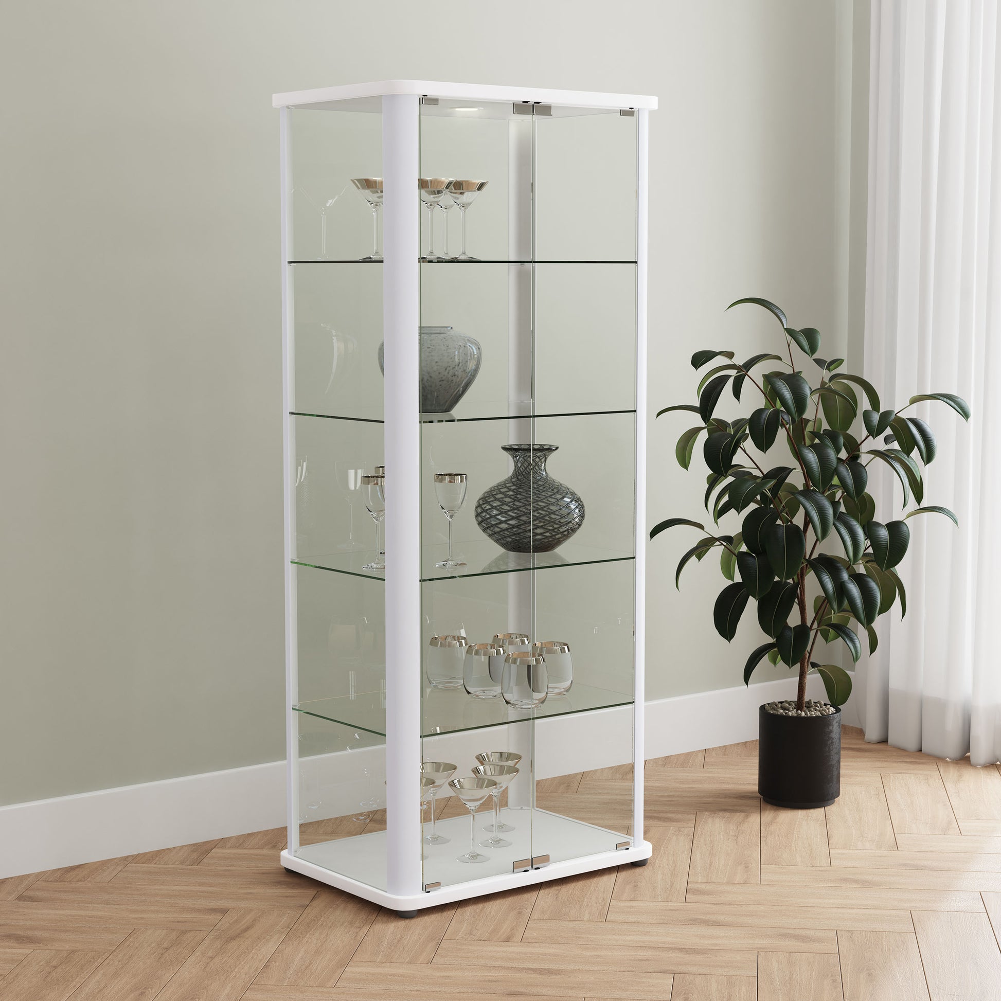 Aero 5-shelf Display Curio Cabinet with LED Lighting White, image size:1946x1946