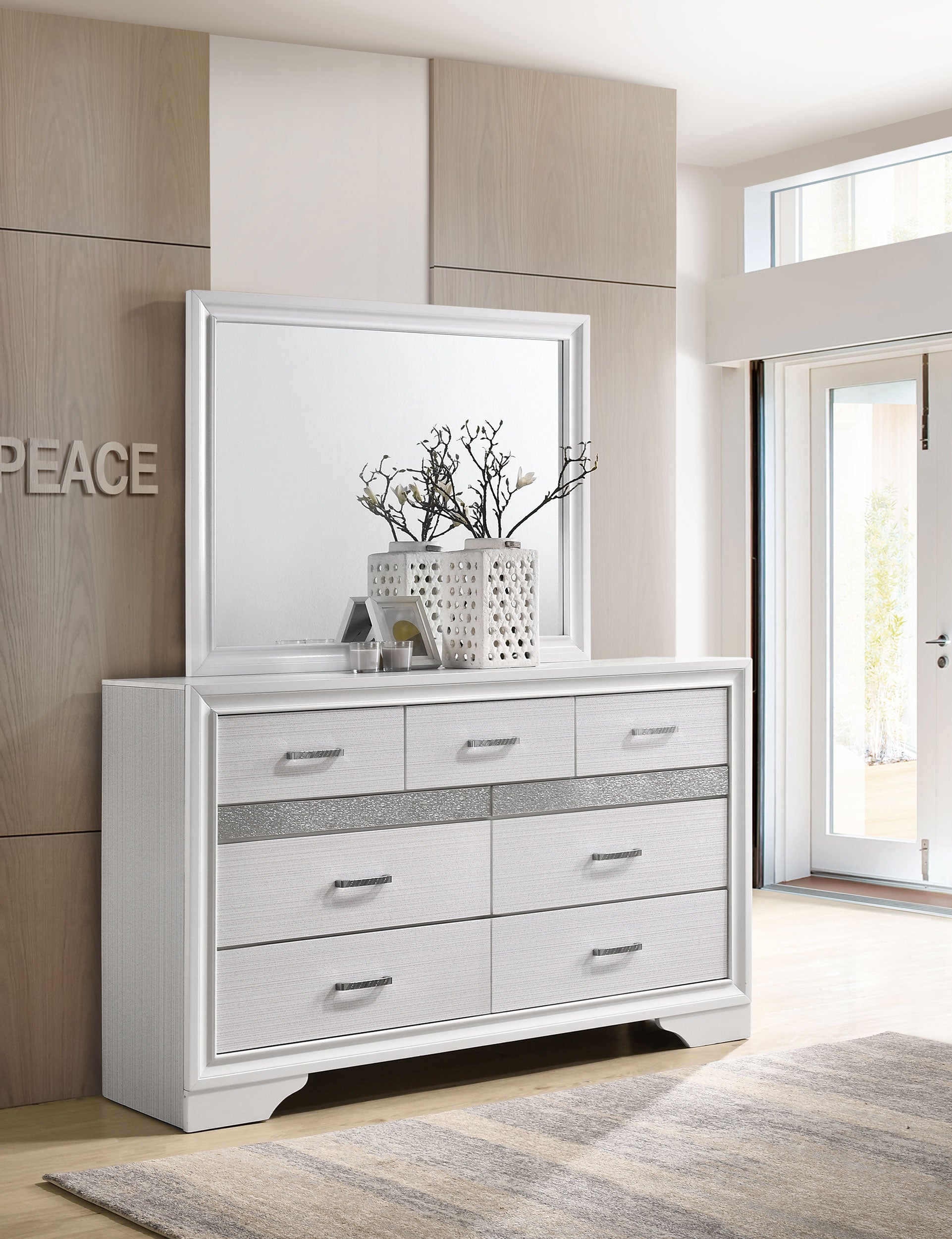 Miranda 7-drawer Dresser with Mirror White New Age Chicago Furniture Co. Miranda 7-drawer Dresser with Mirror White New Age Chicago Furniture Co.