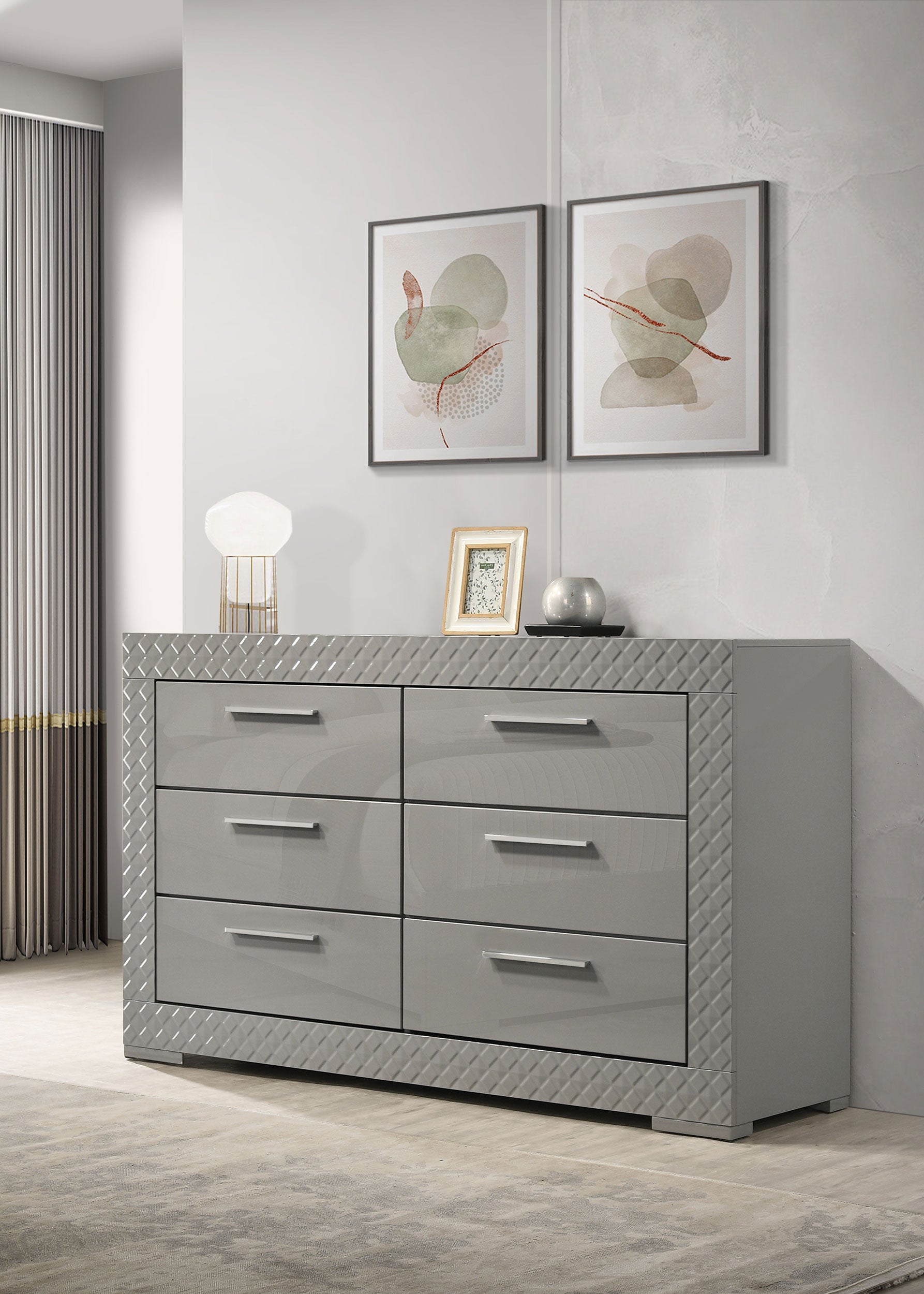 Ives 6-drawer Dresser Cabinet Grey High Gloss Ives 6-drawer Dresser Cabinet Grey High Gloss
