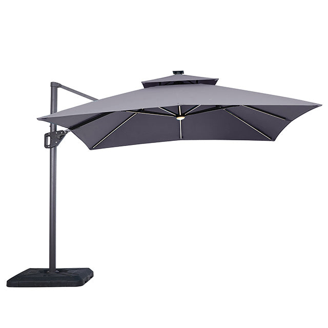 Aurora - 10 Ft Square Umbrella w/ Double Top w/ LED Light + 37" Large Base