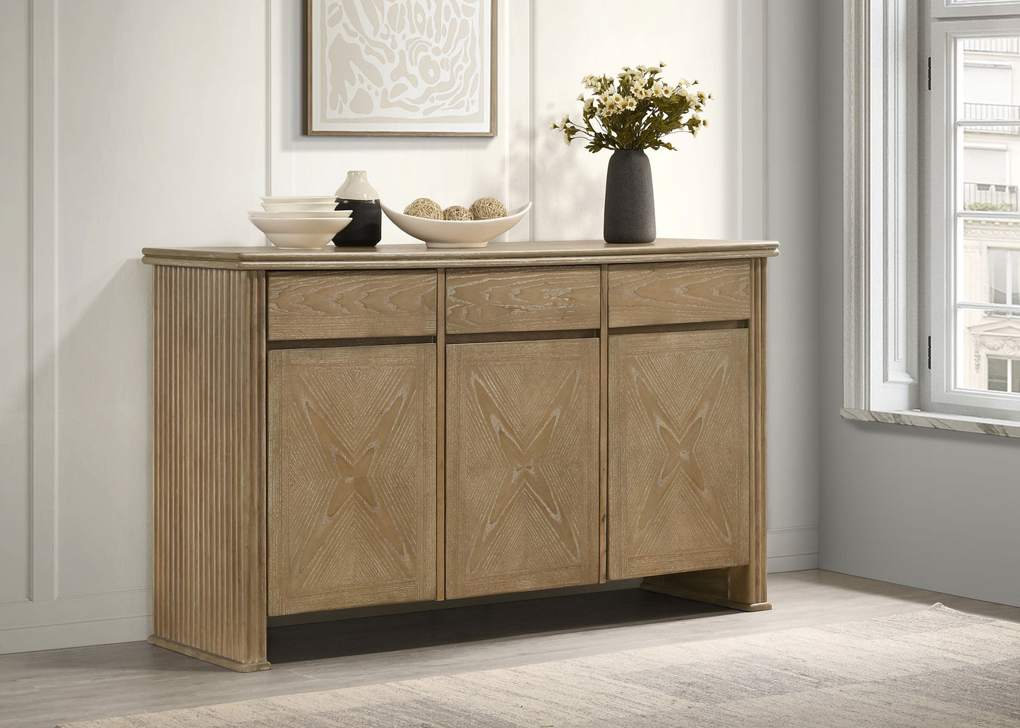 Adina 3-door 59-inch Sideboard Server Distressed Light Brown