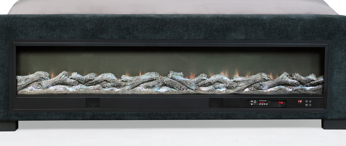 Preston Upholstered Eastern King Audio Flame Visualizer Bed Dark Blue