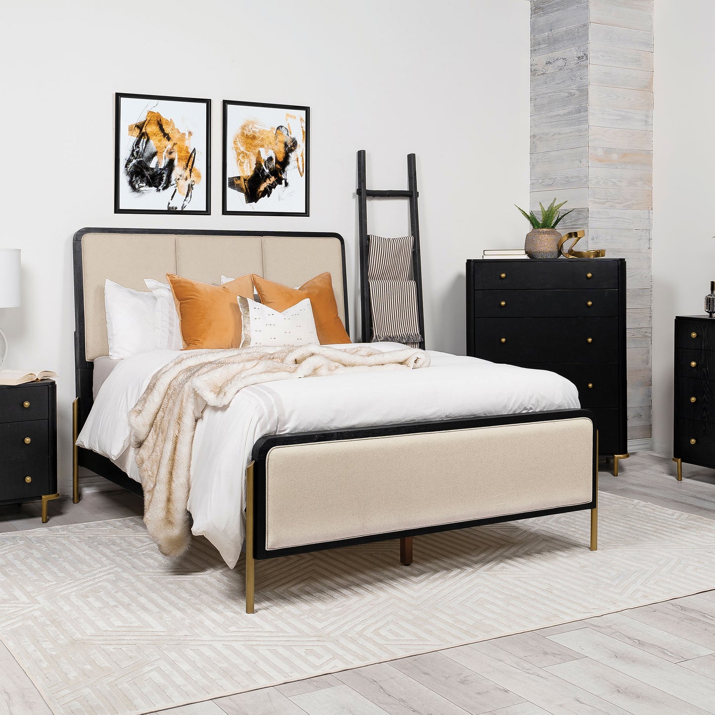 Arini 56-inch Queen Panel Bed Cream and Black