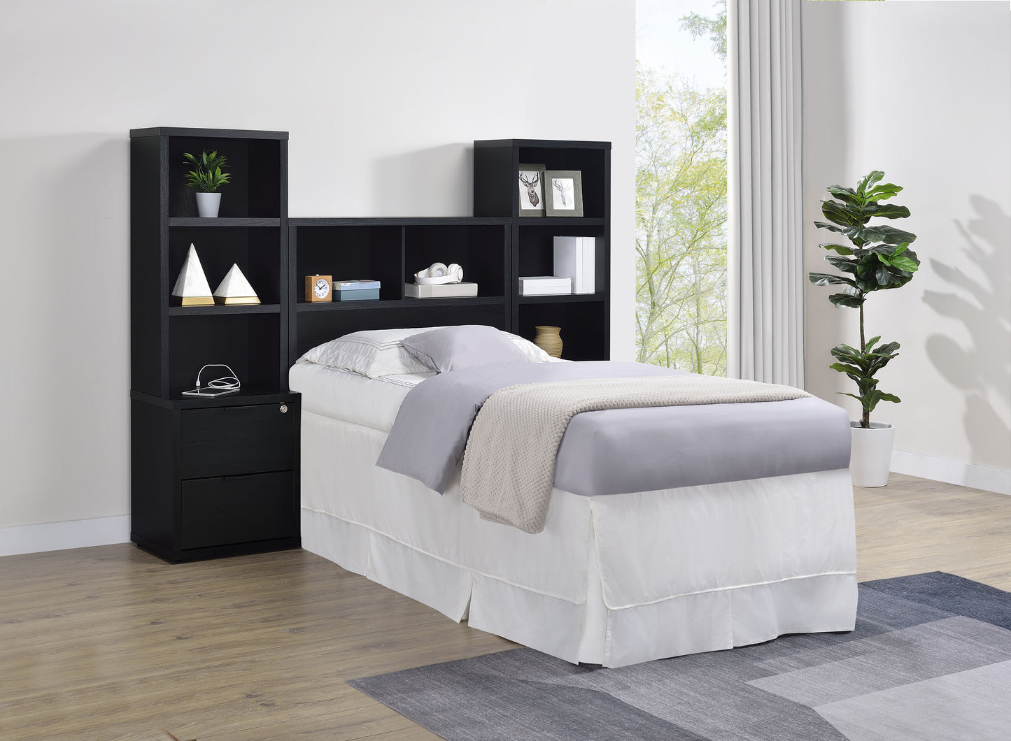 Westpark 3-piece Twin Bedroom Set Bookcase Headboard Black