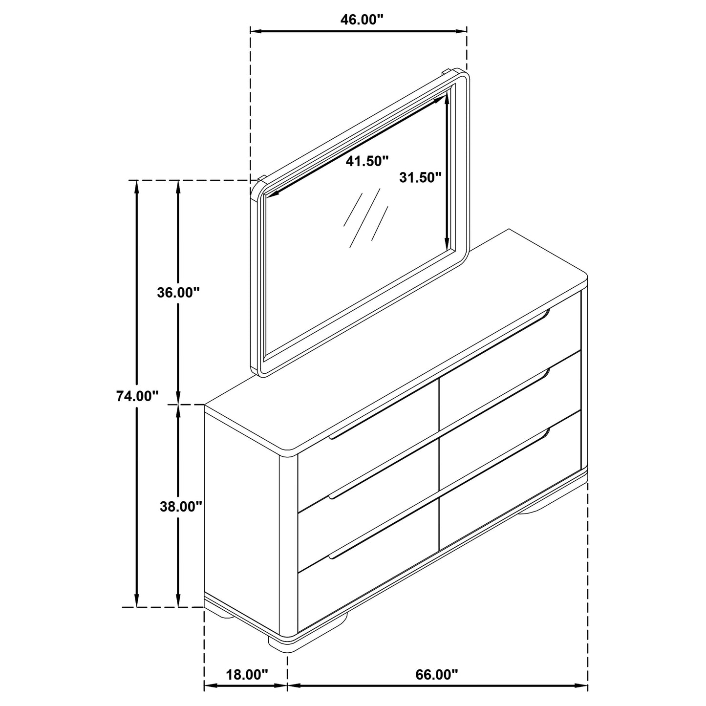 Ladera 6-drawer Bedroom Dresser and Mirror Light Elm