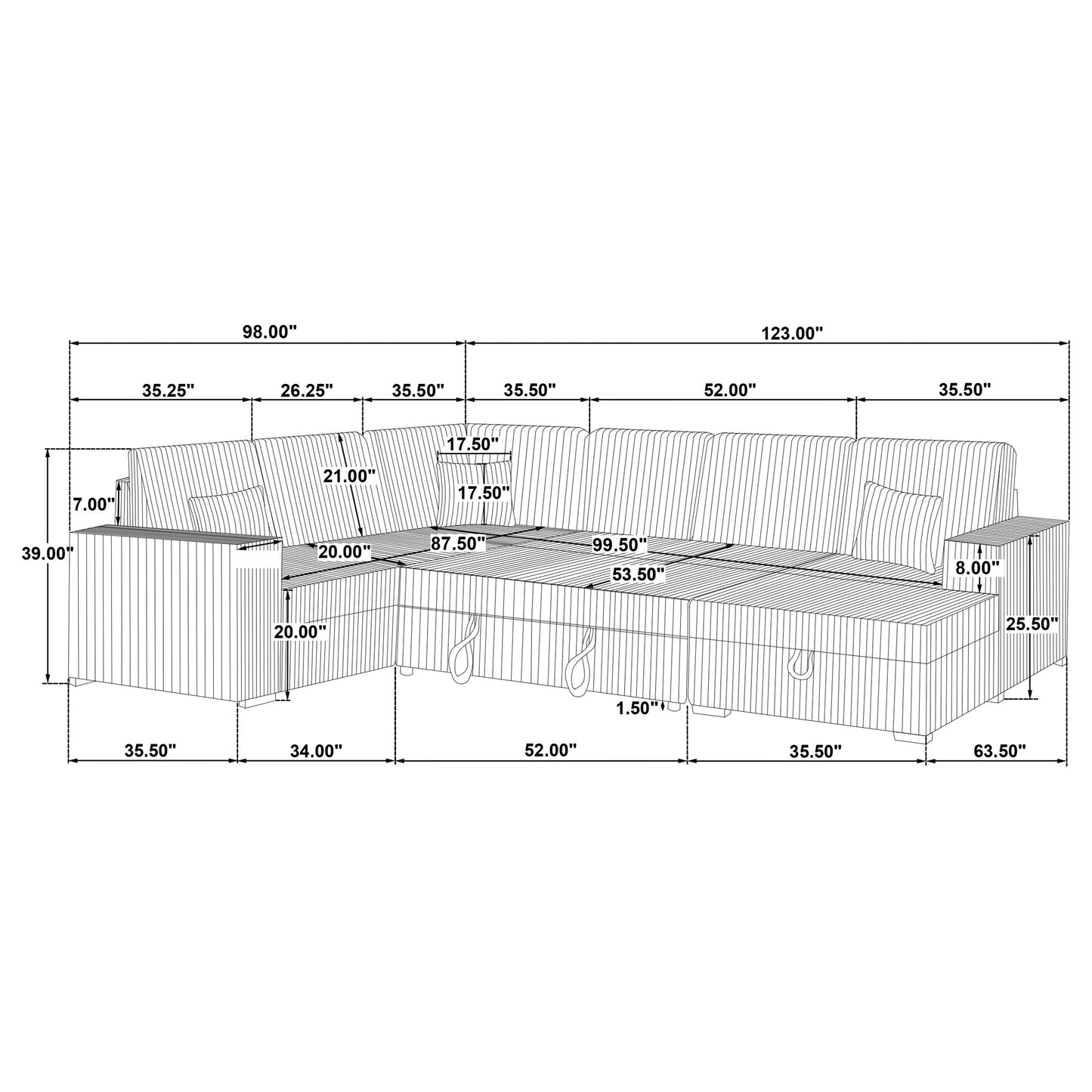 Devonshire Sleeper Sectional Sofa Storage Chaise Camel