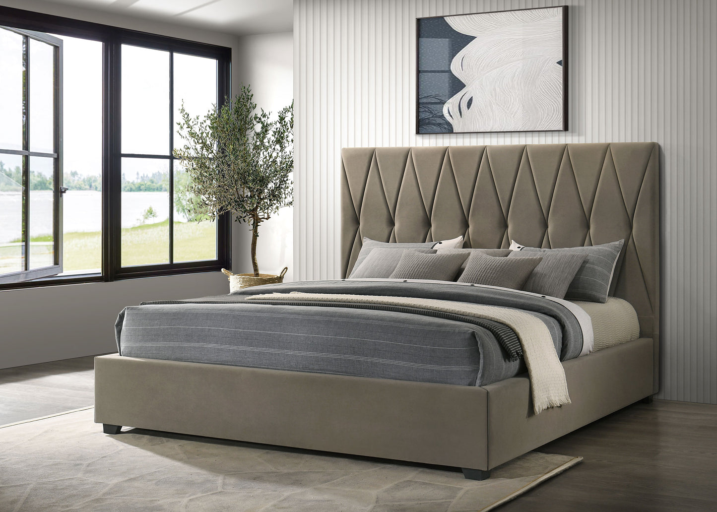 Delsea Upholstered Eastern King Platform Bed Light Brown