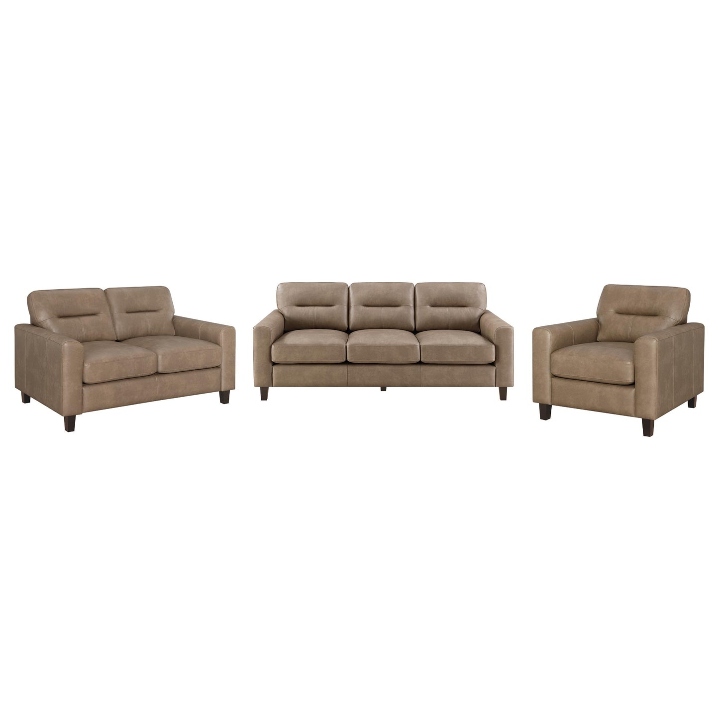Scotland 3-piece Faux Leather Upholstered Sofa Set Brown