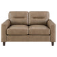 Scotland Faux Leather Upholstered Track Arm Loveseat Brown