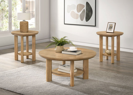 Ottowa 3-piece Round Wood Coffee Table Set Washed Oak