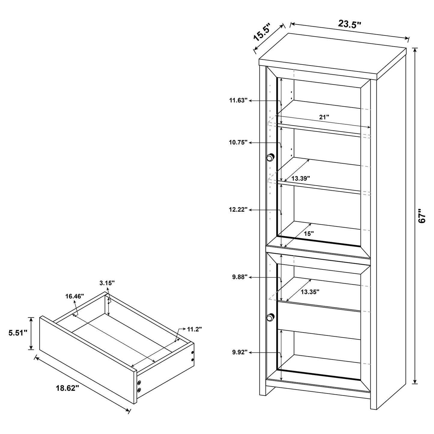 Denison 67-inch 2-door Media Tower Storage Cabinet Black