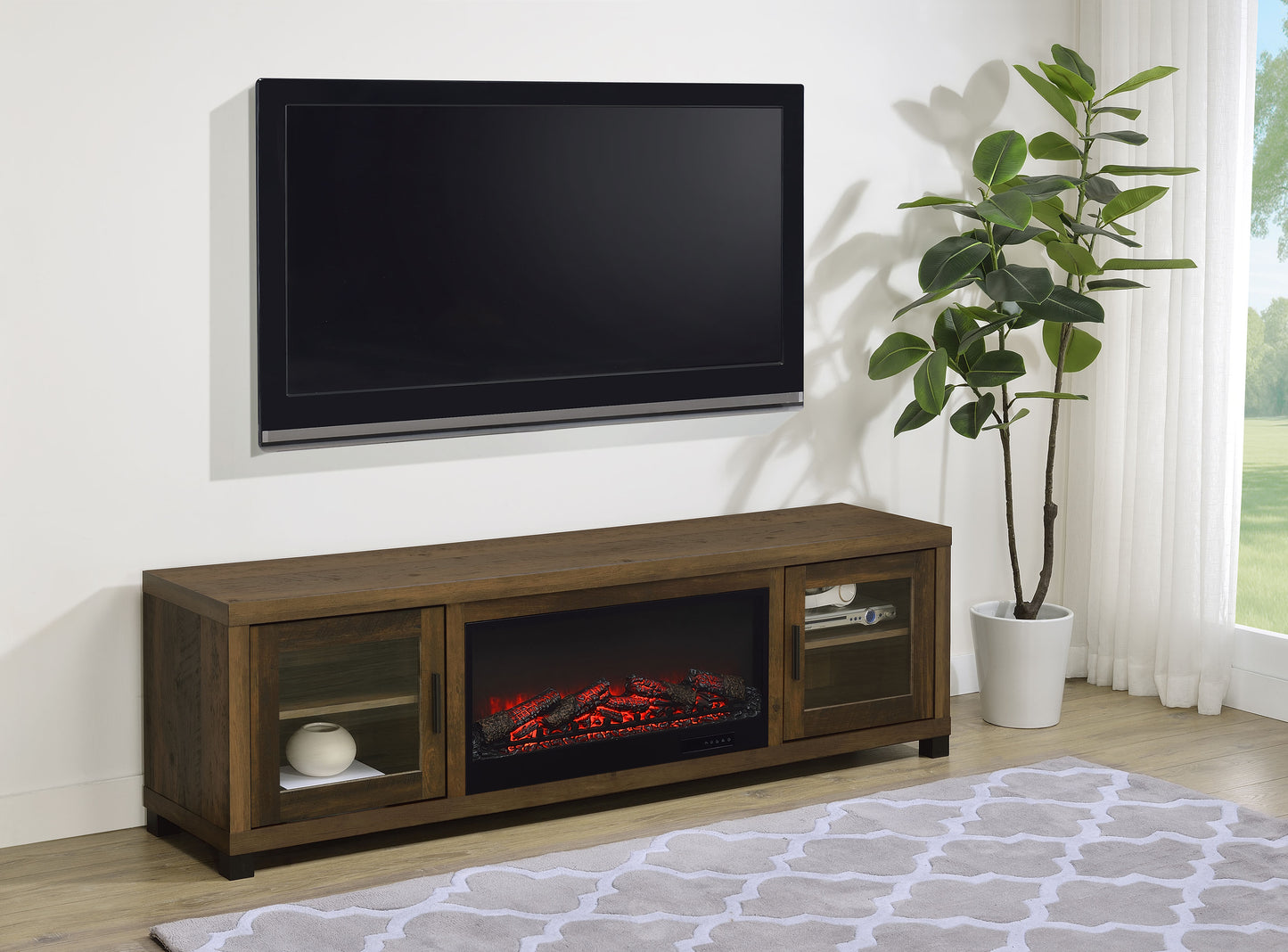 Havering 71-inch TV Stand Fireplace Media Console Dark Pine