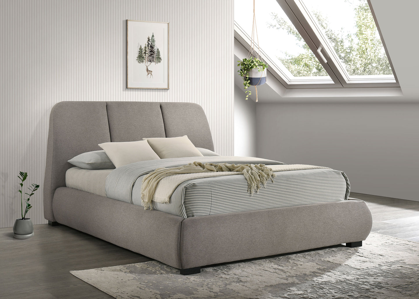 Mokena 46-inch Upholstered California King Platform Bed Taupe