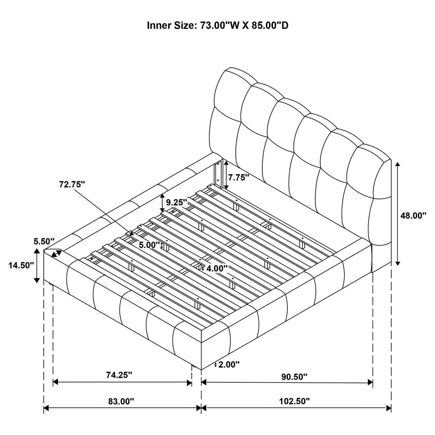 Nollet 48-inch Upholstered California King Platform Bed Grey