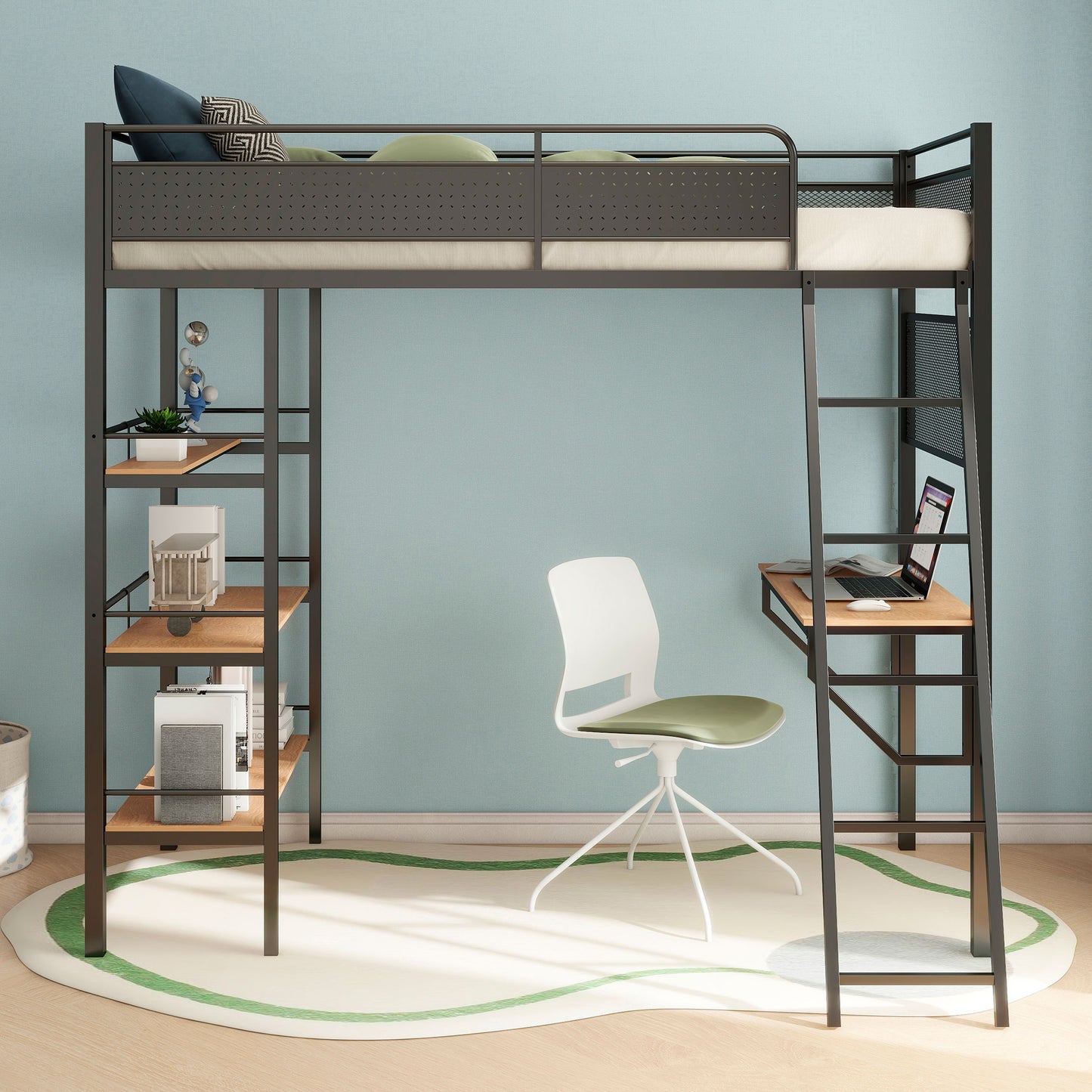 Campus 3-shelf Metal Twin Workstation Loft Bed Matte Black