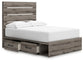 Graystorm Full Panel Bed with Storage with Mirrored Dresser and Nightstand