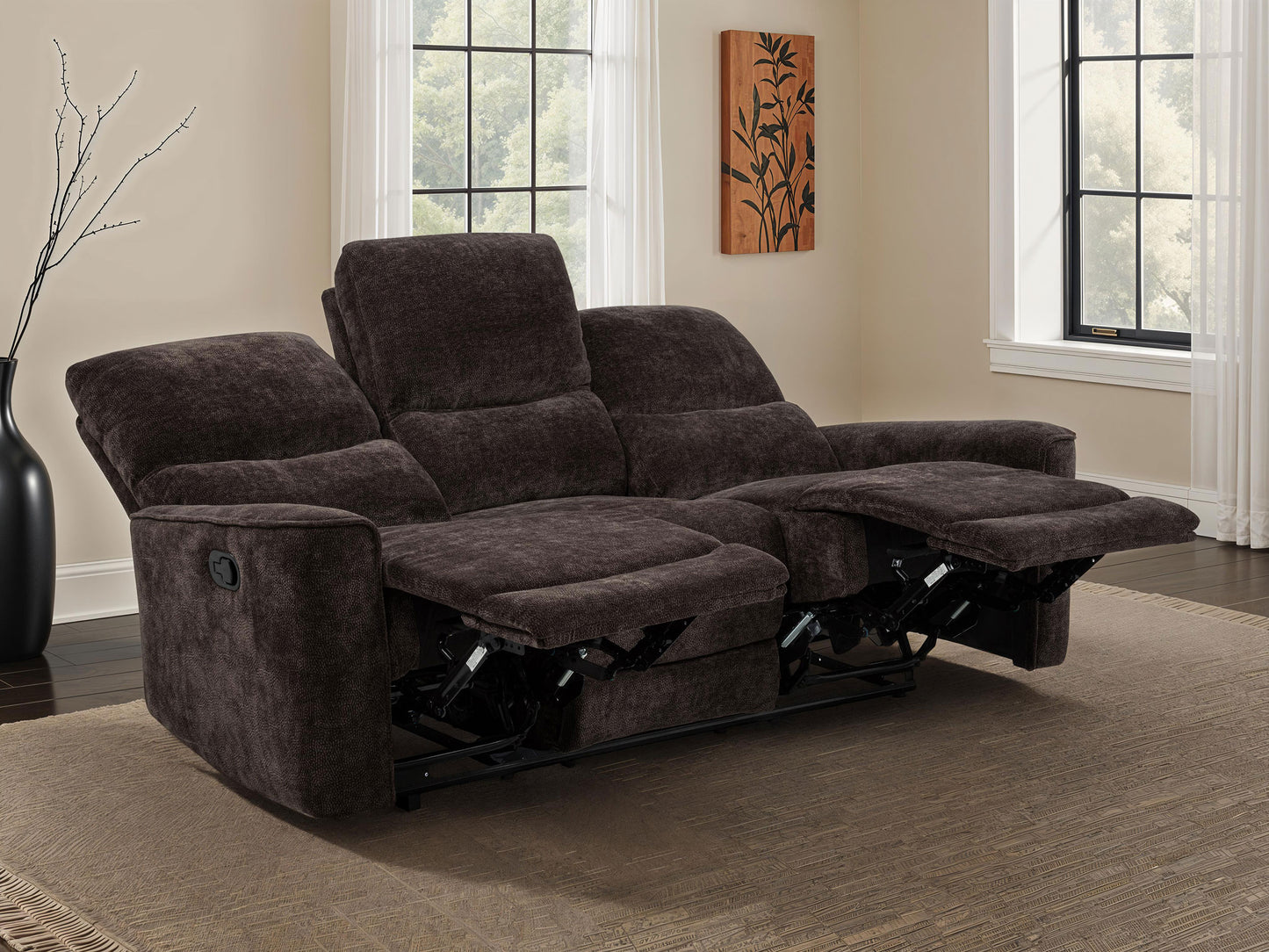 Navarro Chenille Upholstered Reclining Sofa Dark Brown
