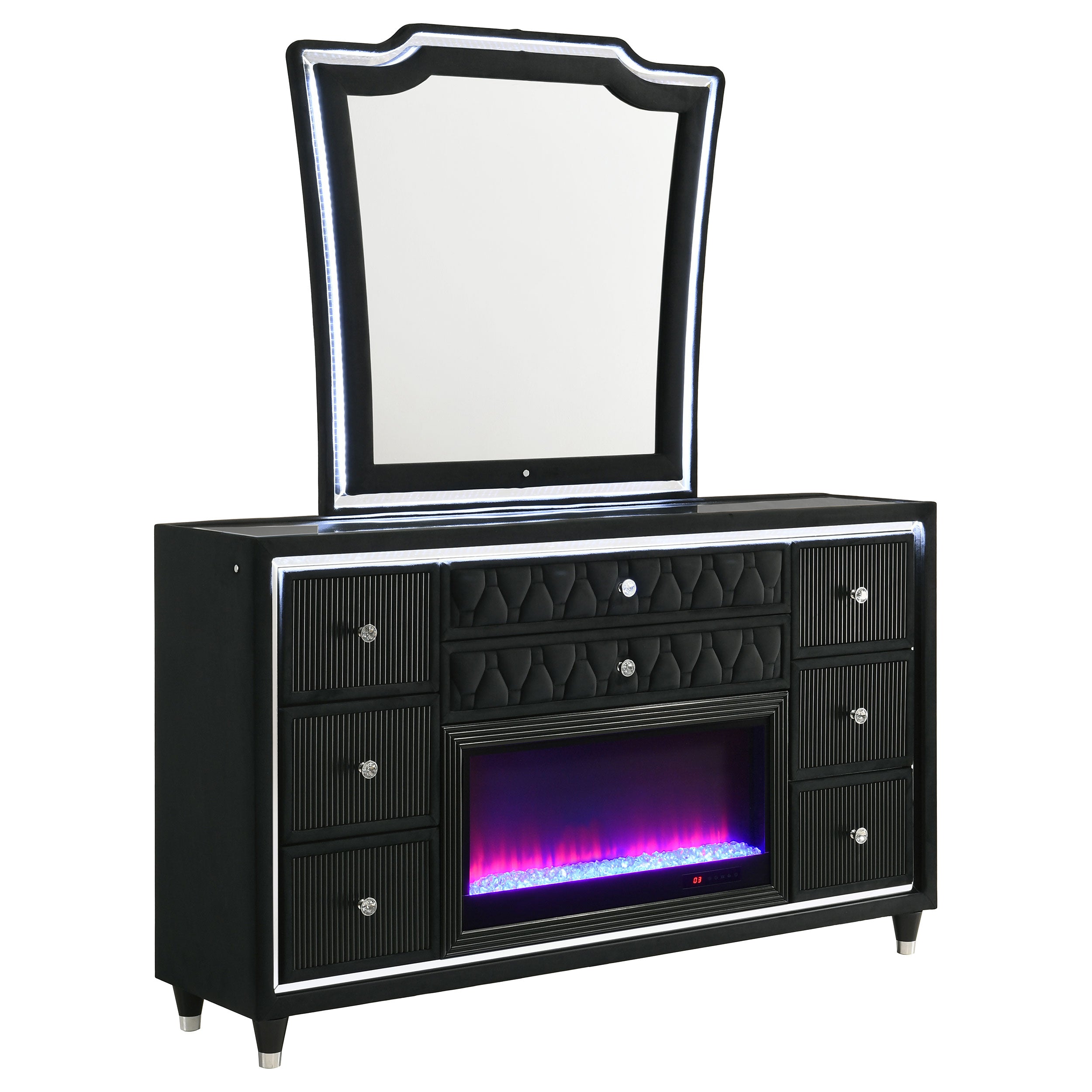 Lorient 8-drawer LED Flame Box Dresser and Mirror Black  New Age Chicago  Furniture Co.