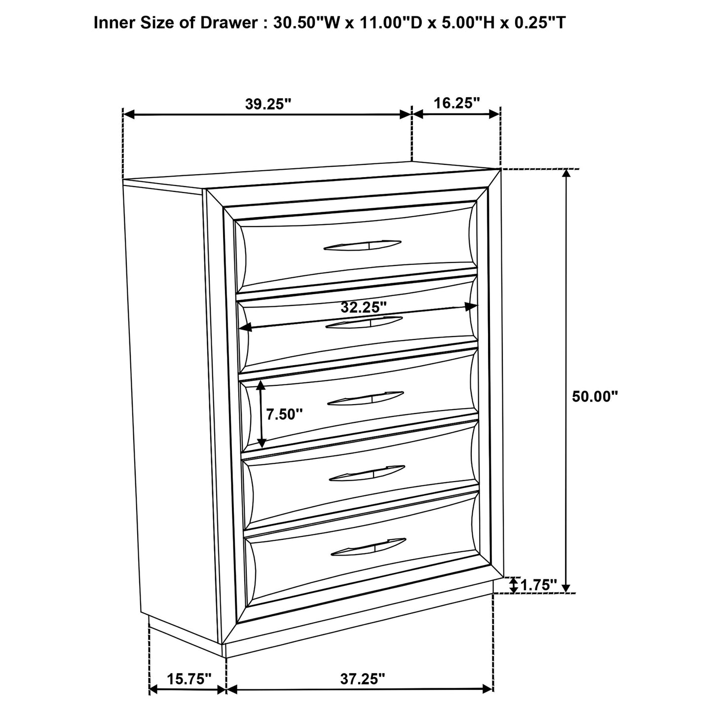 Atlas 5-drawer Bedroom Chest of Drawers Dark Oak