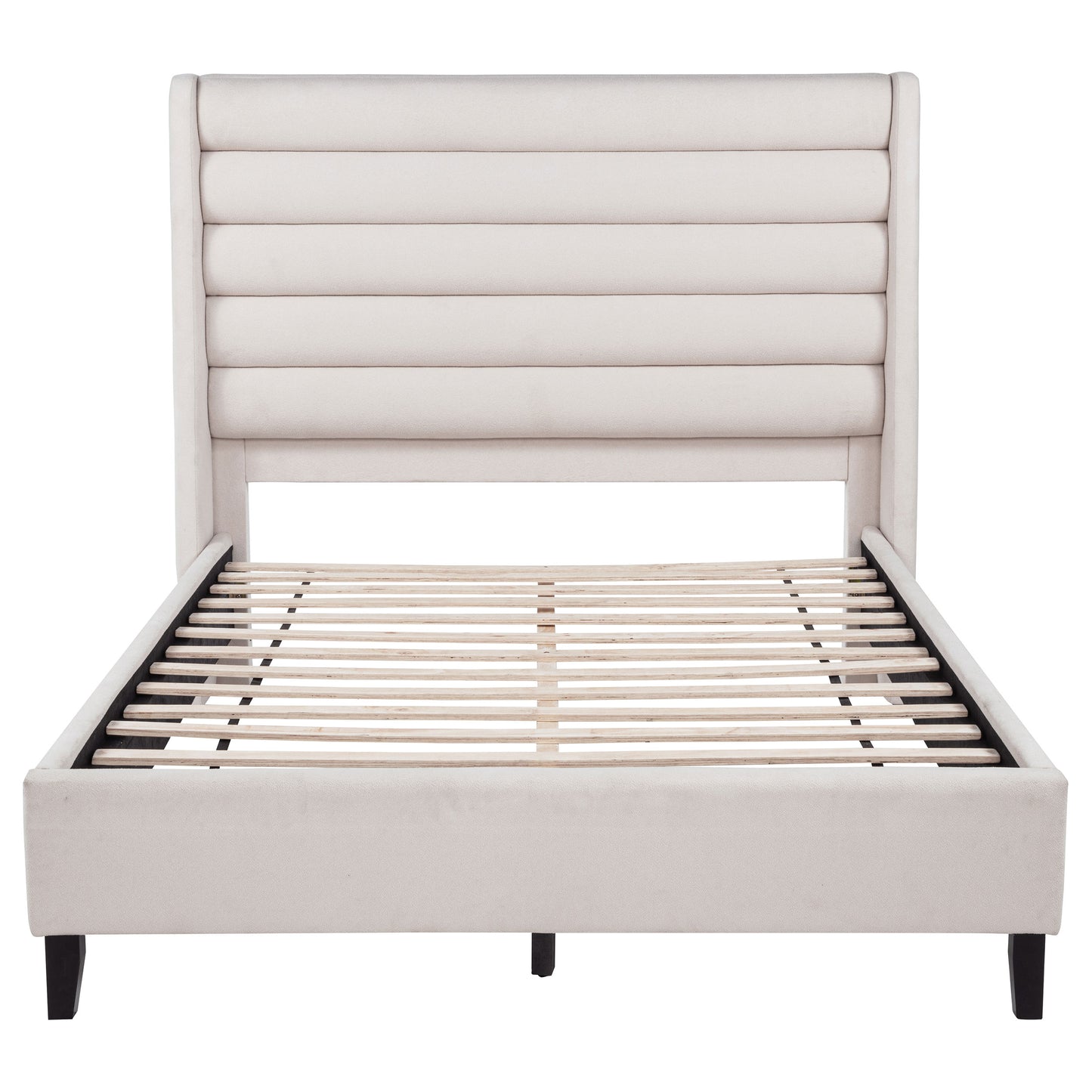 Leslie Upholstered Tufted Full Wingback Platform Bed Beige