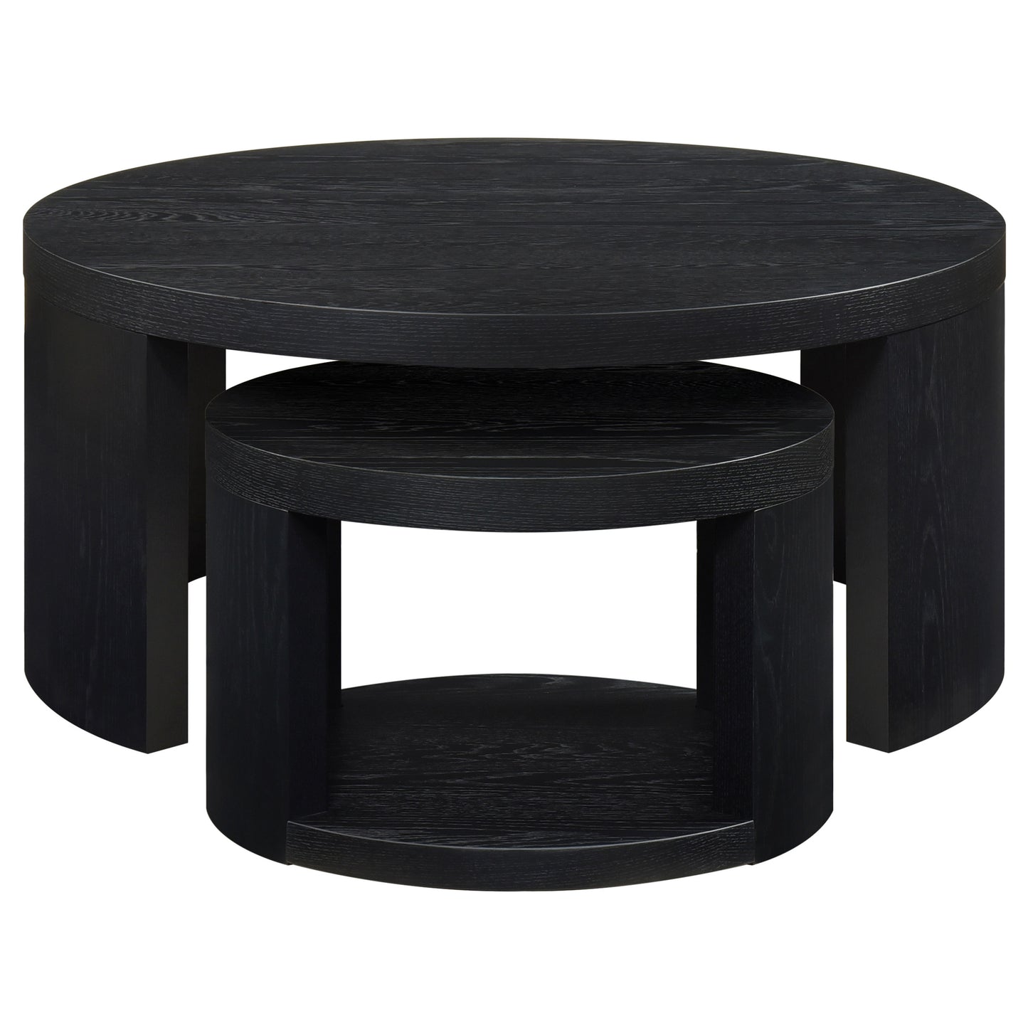 Sweeney 2-piece Round Wood Occasional Nesting Table Set Black