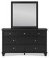 Lanolee California King Panel Bed with Mirrored Dresser and Nightstand