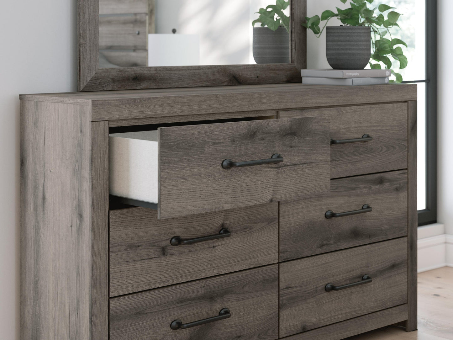 Graystorm Twin Panel Bed with Storage, Dresser, Mirror, Chest and Nightstand