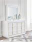 Chalanna King Upholstered Storage Bed, Dresser, Mirror and Nightstand