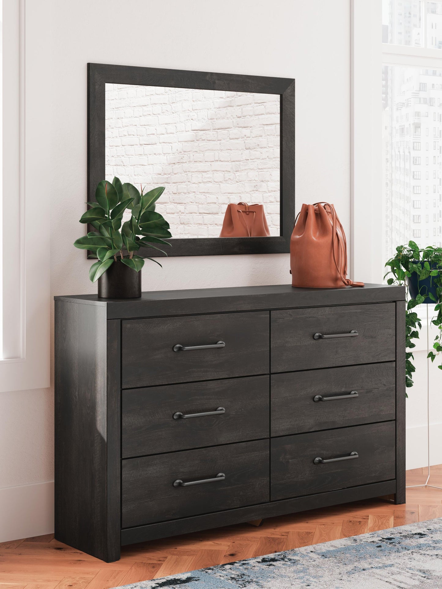 Hollivern Full Panel Bed with Storage, Dresser, Mirror and Nightstand