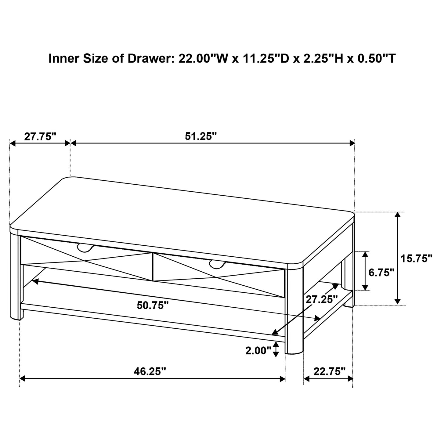 Marcelo Wood Coffee Table with 2 Drawers and Shelf Coffee