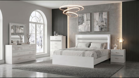 Viana 5-Piece Touch-Control LED Eastern King Bedroom Set White High Gloss