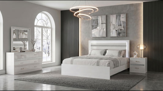 Viana 4-Piece Touch-Control LED Queen Bedroom Set White High Gloss