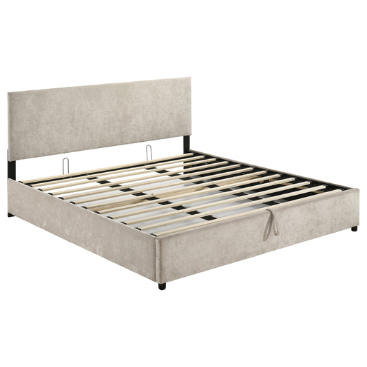 Reeves Upholstered Eastern King Lift-Top Storage Platform Bed Beige