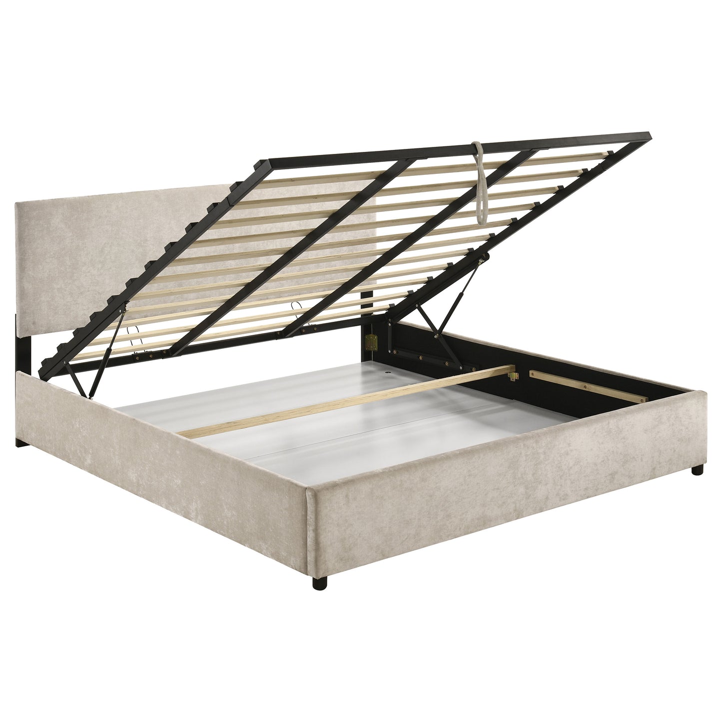 Reeves Upholstered Eastern King Lift-Top Storage Platform Bed Beige