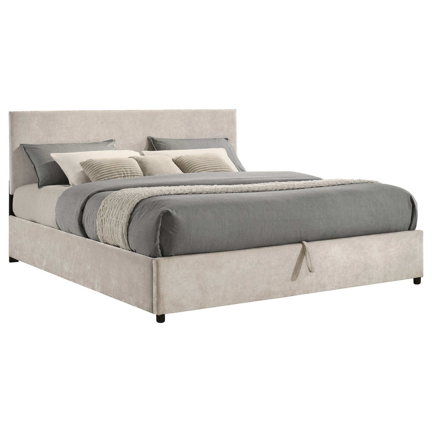 Reeves Upholstered Eastern King Lift-Top Storage Platform Bed Beige