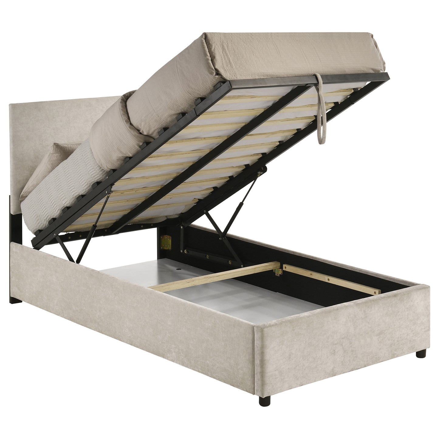Reeves Upholstered Twin Lift-Top Storage Platform Bed Beige