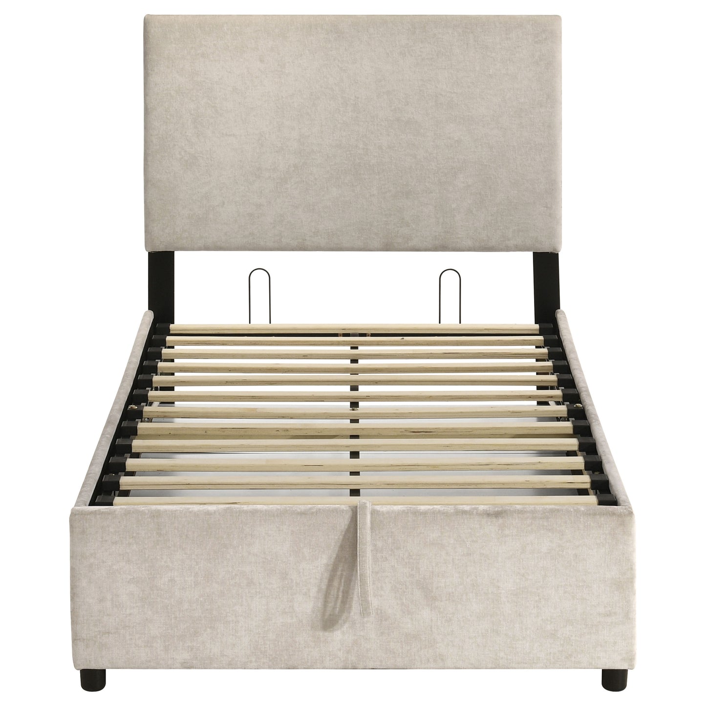 Reeves Upholstered Twin Lift-Top Storage Platform Bed Beige