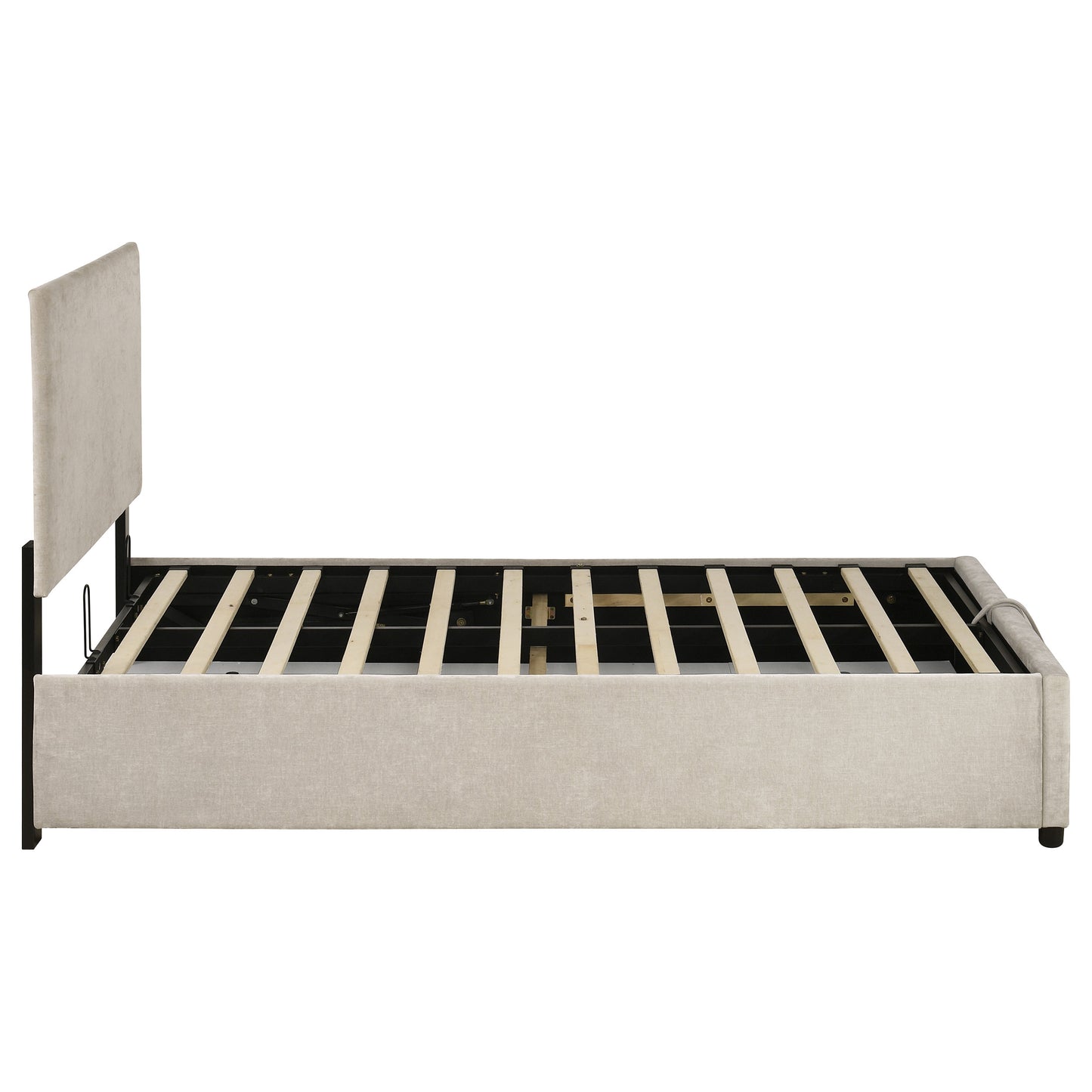 Reeves Upholstered Twin Lift-Top Storage Platform Bed Beige
