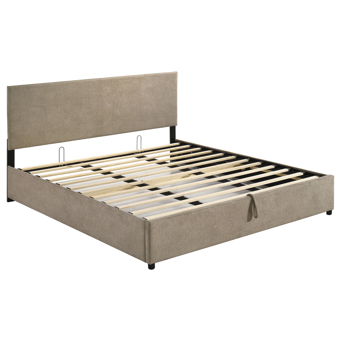 Reeves Upholstered Eastern King Lift-Top Storage Platform Bed Tan
