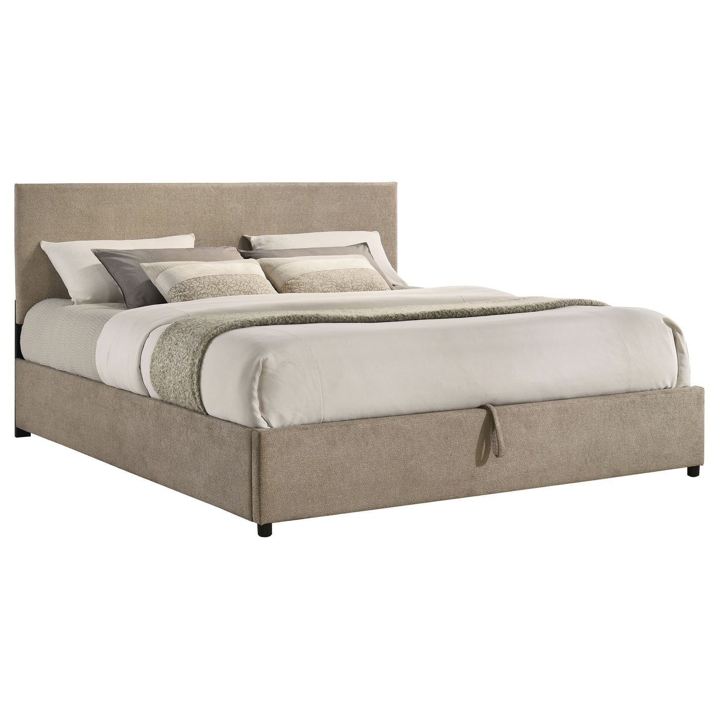 Reeves Upholstered Eastern King Lift-Top Storage Platform Bed Tan