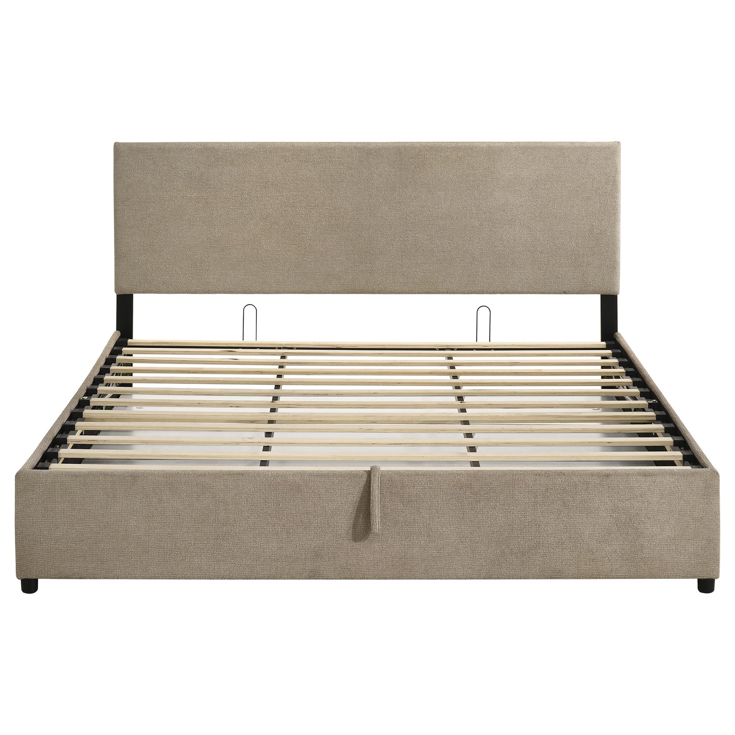 Reeves Upholstered Eastern King Lift-Top Storage Platform Bed Tan
