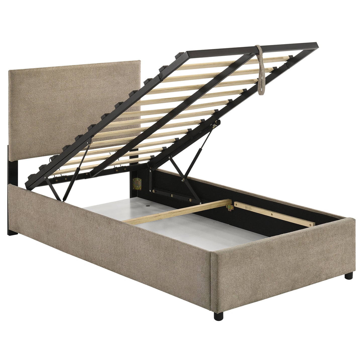 Reeves Upholstered Twin Lift-Top Storage Platform Bed Tan