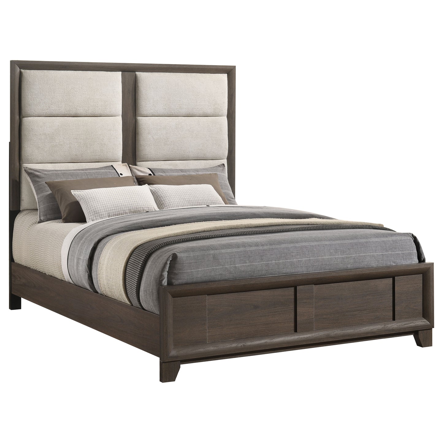 Farre Queen Upholstered Platform Panel Bed Dark Brown